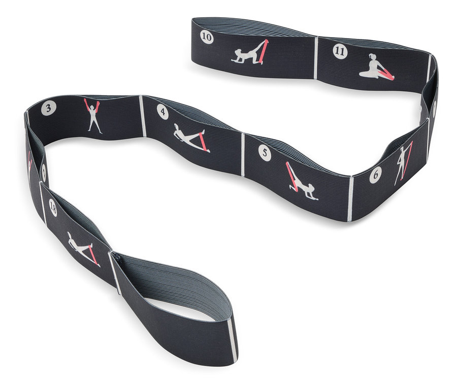 Elastyczna taśma do ćwiczeń z ilustracjami ćwiczeń.