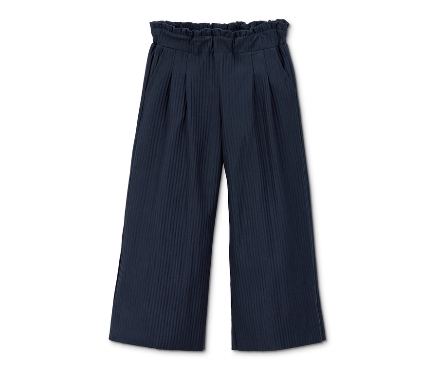 Granatowe plisowane kuloty z materiału z recyklingu.