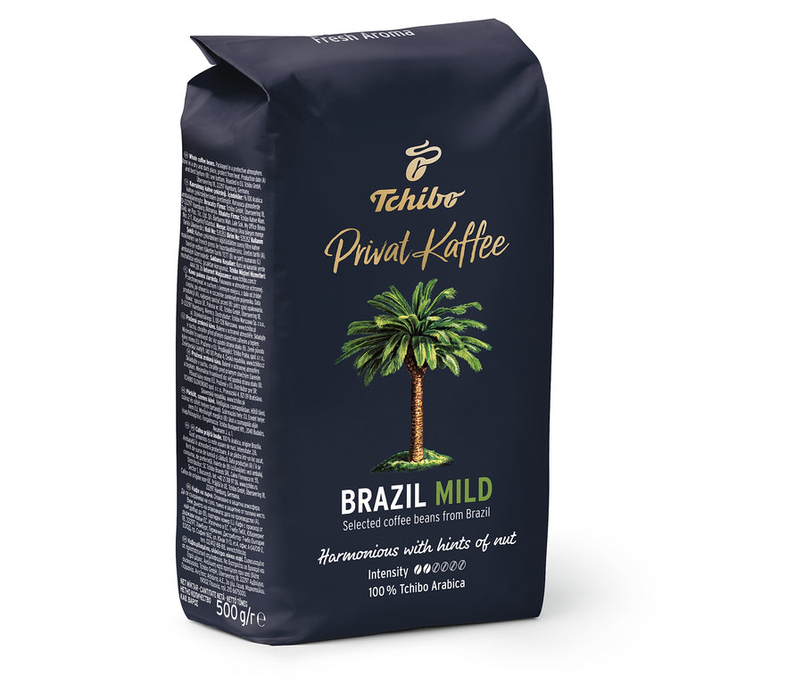 Opakowanie 500 g kawy ziarnistej Privat Kaffee Brazil Mild.