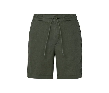 Lniane szorty w kolorze khaki.