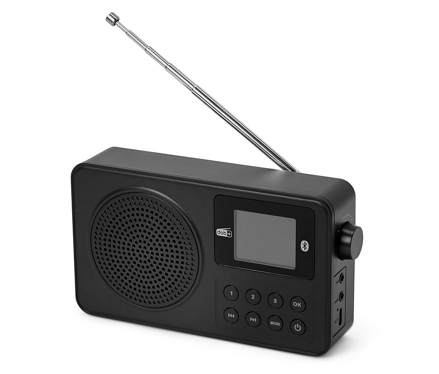 Czarne radio DAB+/ FM z anteną.