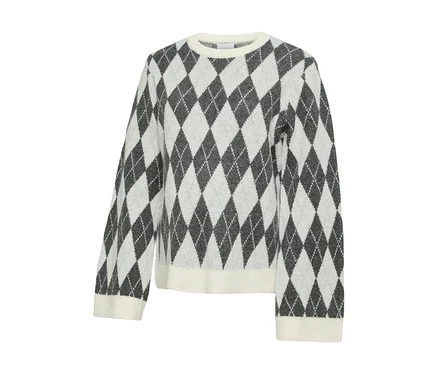 Sweter dzianinowy MAMALICIOUS »ARGYLE VITA« w jasnoszarym i ciemnoszarym kolorze z wzorem argyle.