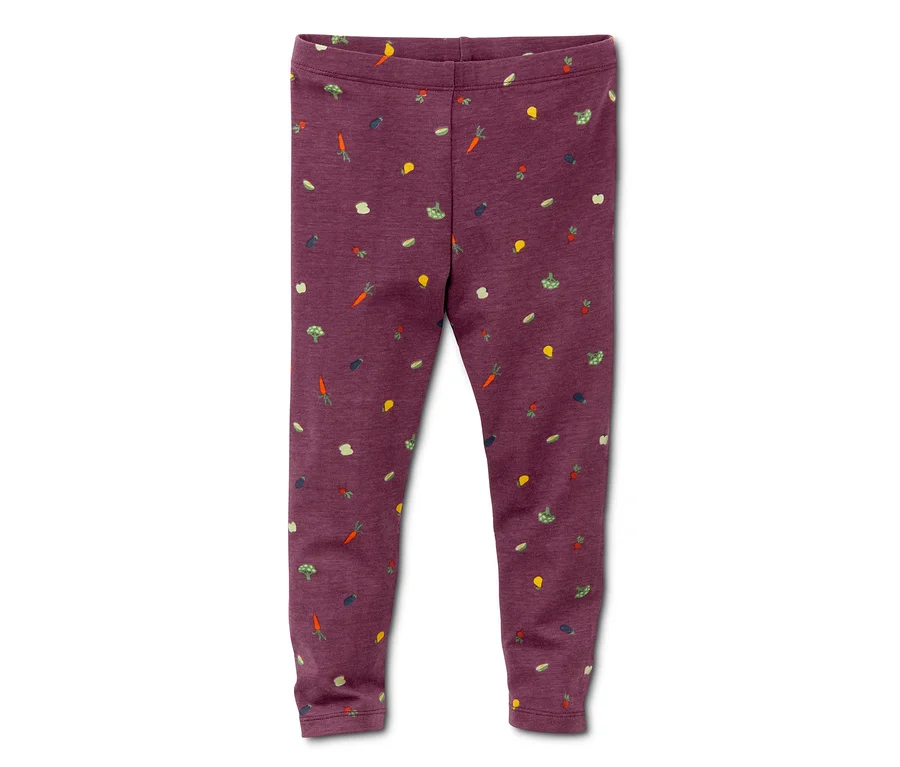 Fioletowe legginsy z nadrukiem warzyw, 2 pary.