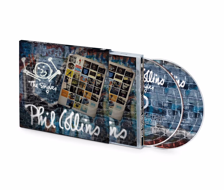 Płyta CD »Phil Collins – The Singles« w pudełku i dwie płyty.