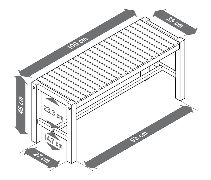 Wymiary ławki »Lenja« przedstawiono na rysunku.