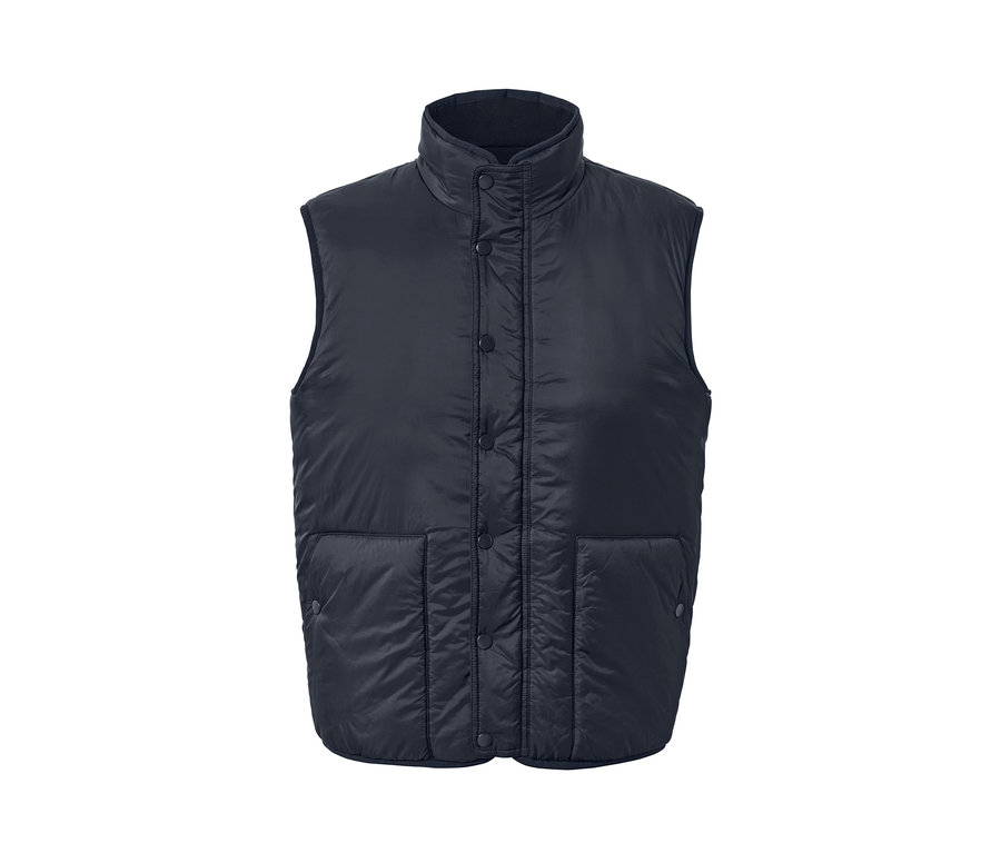 Granatowa kamizelka dwustronna z guzikami i kieszeniami.