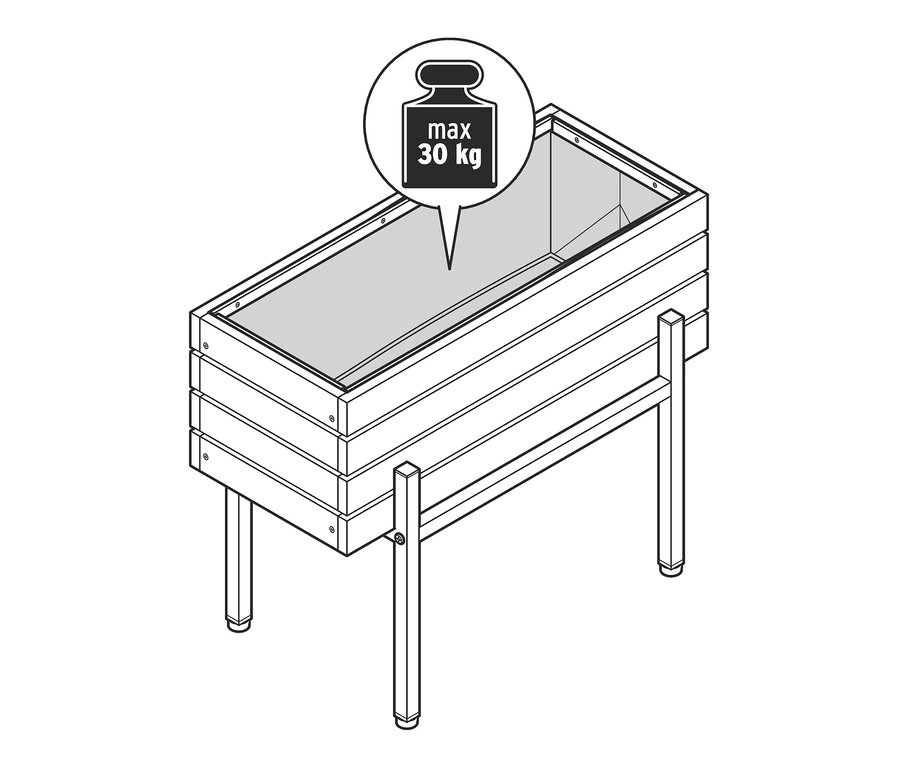 Ilustracja skrzynki na rośliny Elin o maksymalnej nośności 30 kg.