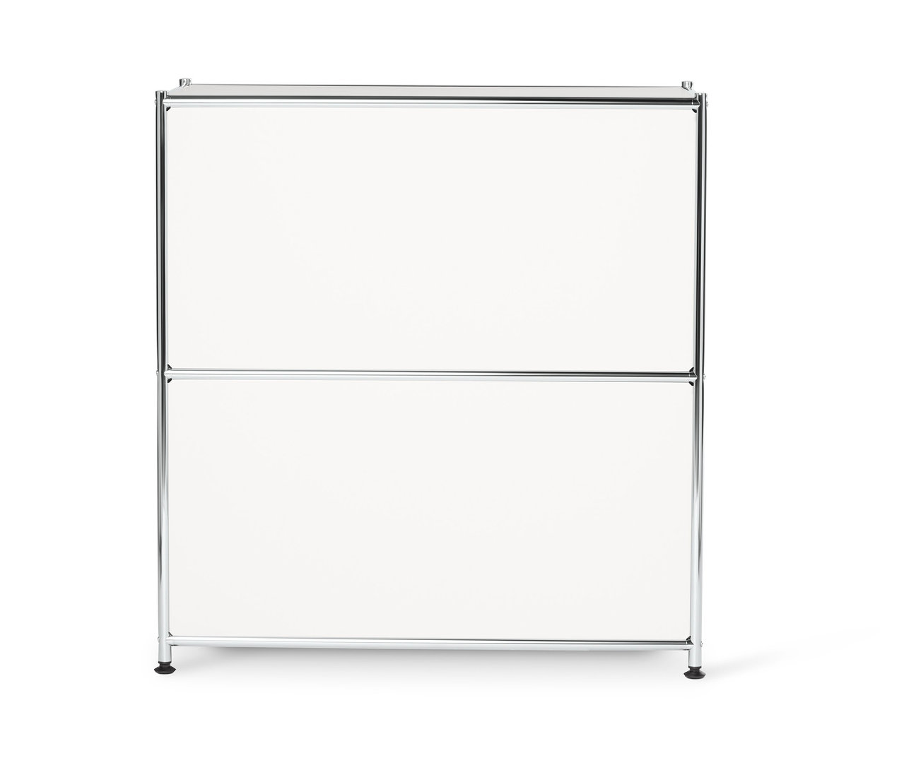 Biała metalowa szafka typu sideboard »CN3« z komorami z klapami.