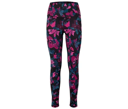 Legginsy w kwiaty na czarnym tle.