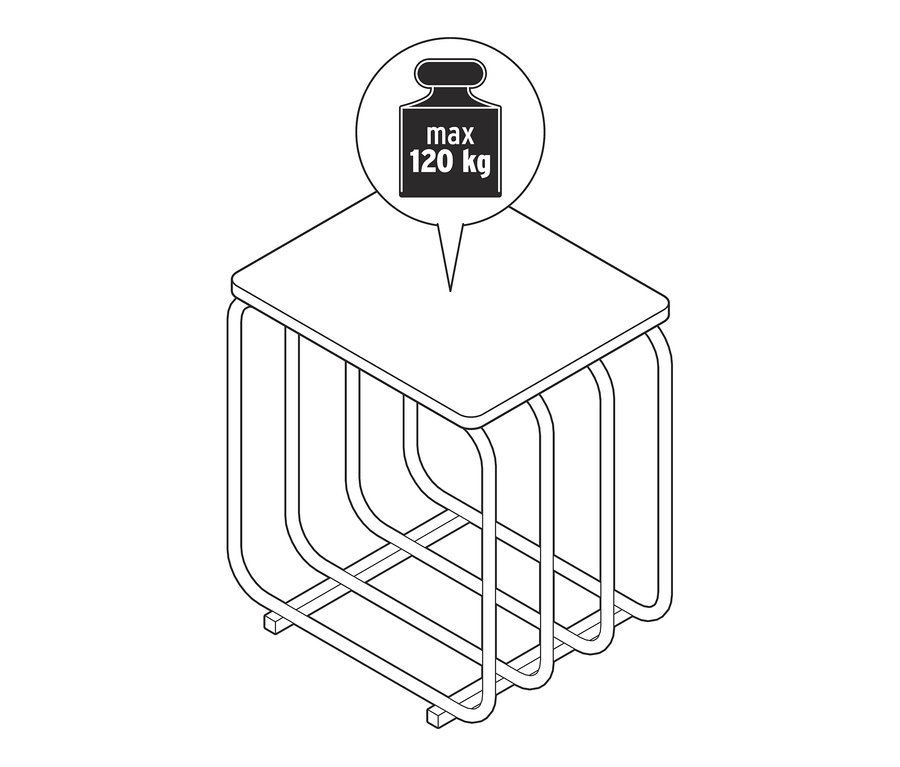 Rysunek stołka o maksymalnej nośności 120 kg.