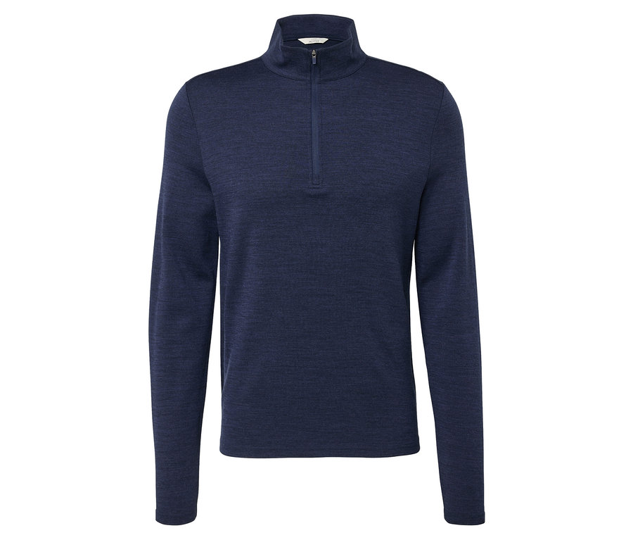 Granatowa koszulka funkcyjna z wełną z certyfikatem RWS zapinana na krótki zamek.