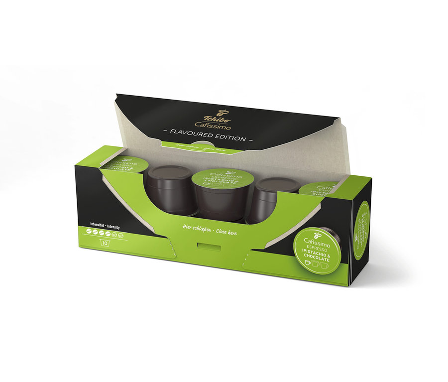 Opakowanie kapsułek Cafissimo Flavoured Espresso - Pistachio & Chocolate.