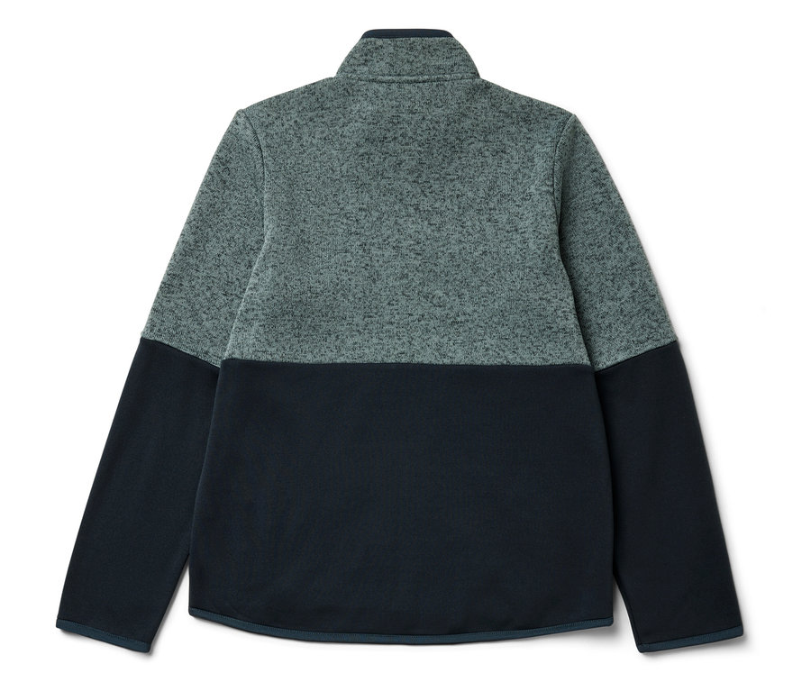 Szczegółowy widok dziecięcej kurtki polarowej z dzianiny hybrydowej.