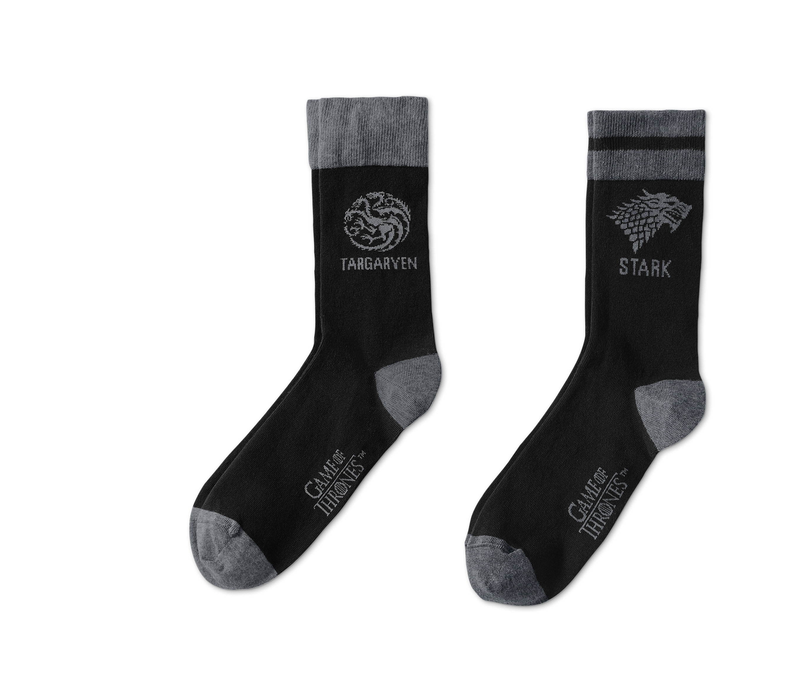 Dwie pary czarnych skarpet »Game of Thrones« z szarymi detalami.