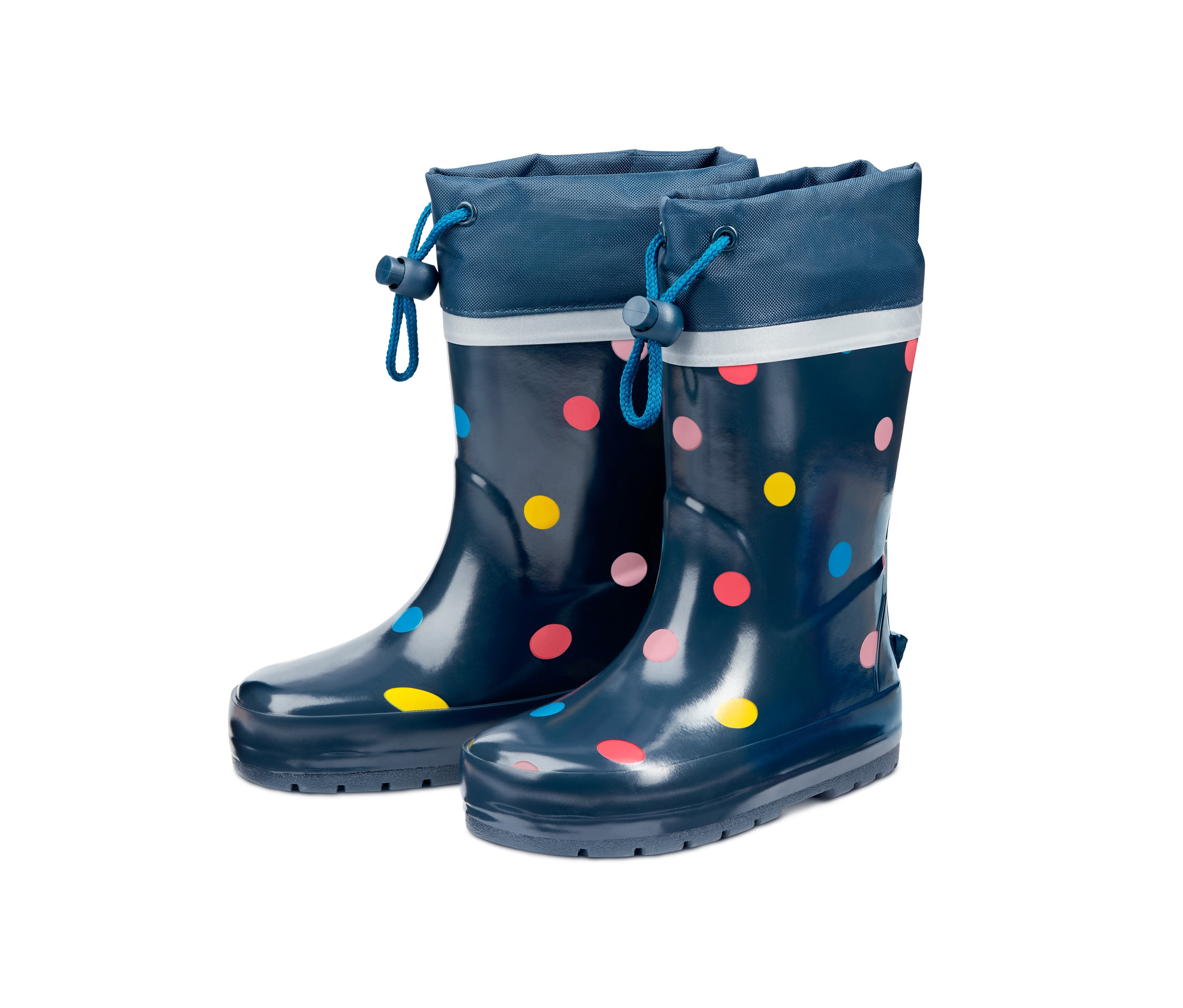 Dziecięce kalosze w kolorowe kropki.