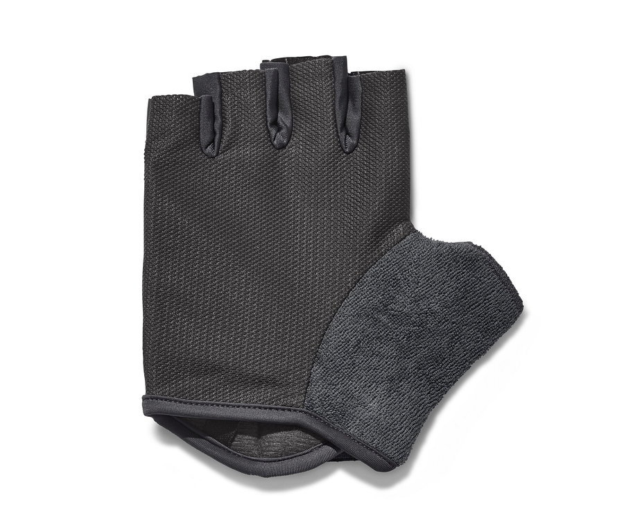 Czarne rękawiczki rowerowe bez palców.