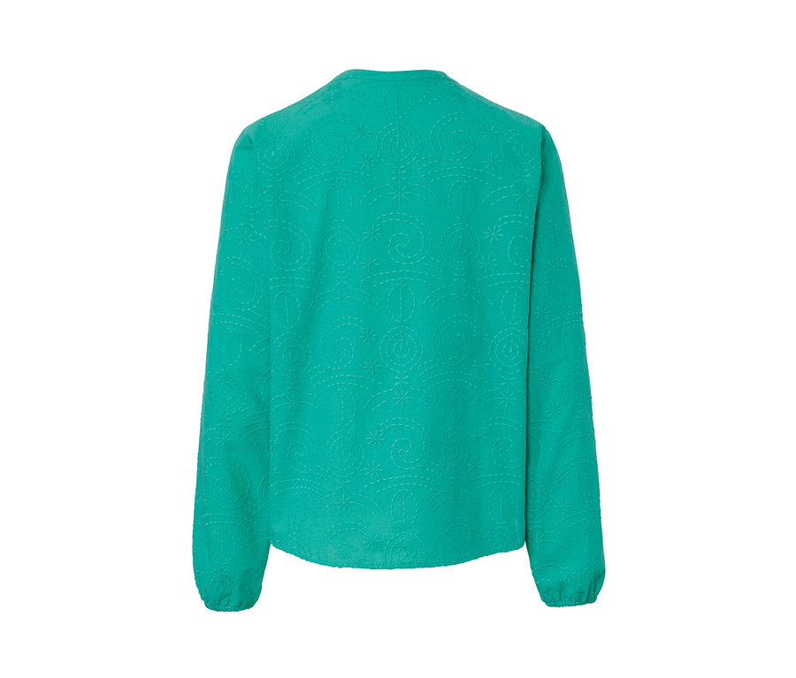 Zielona bluzka z haftem, widok z tyłu.