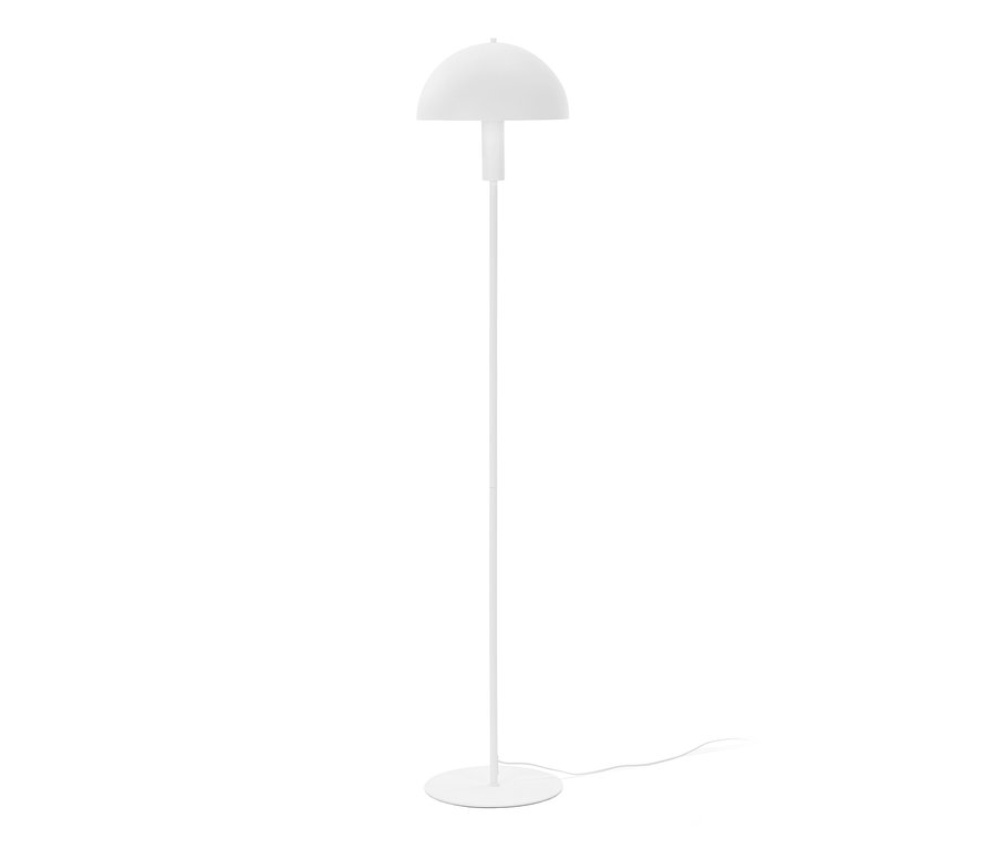 Biała lampa stojąca z metalu.