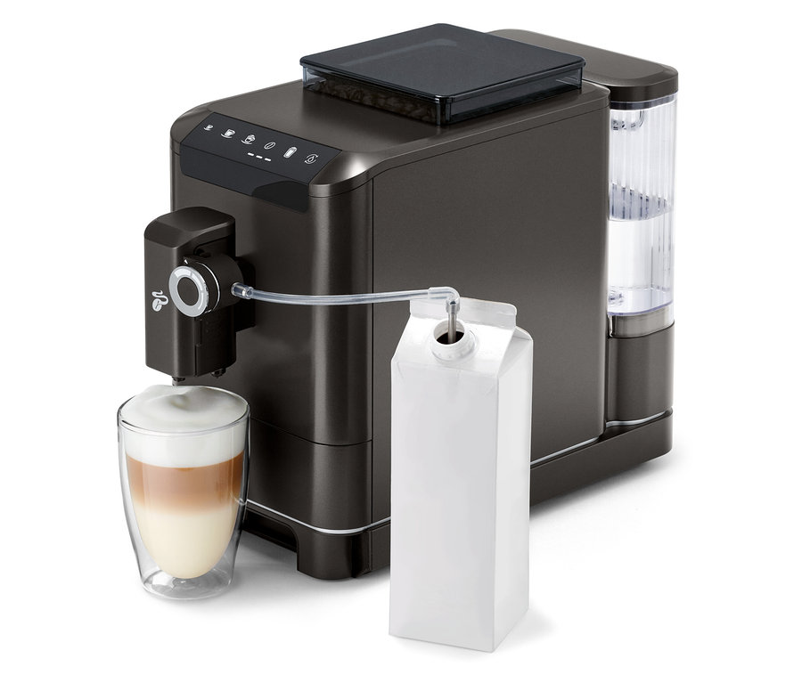 Ekspres do kawy »Esperto 2 Milk« Granite Black przygotowuje napój do szklanki.