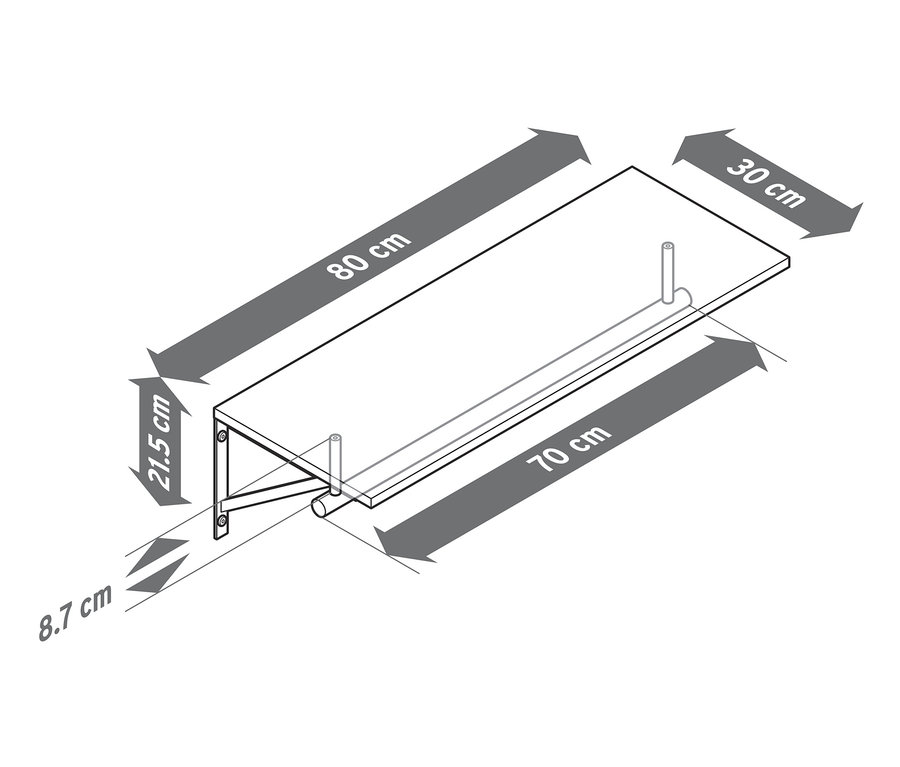Schematyczny rysunek garderoby ściennej z wymiarami.