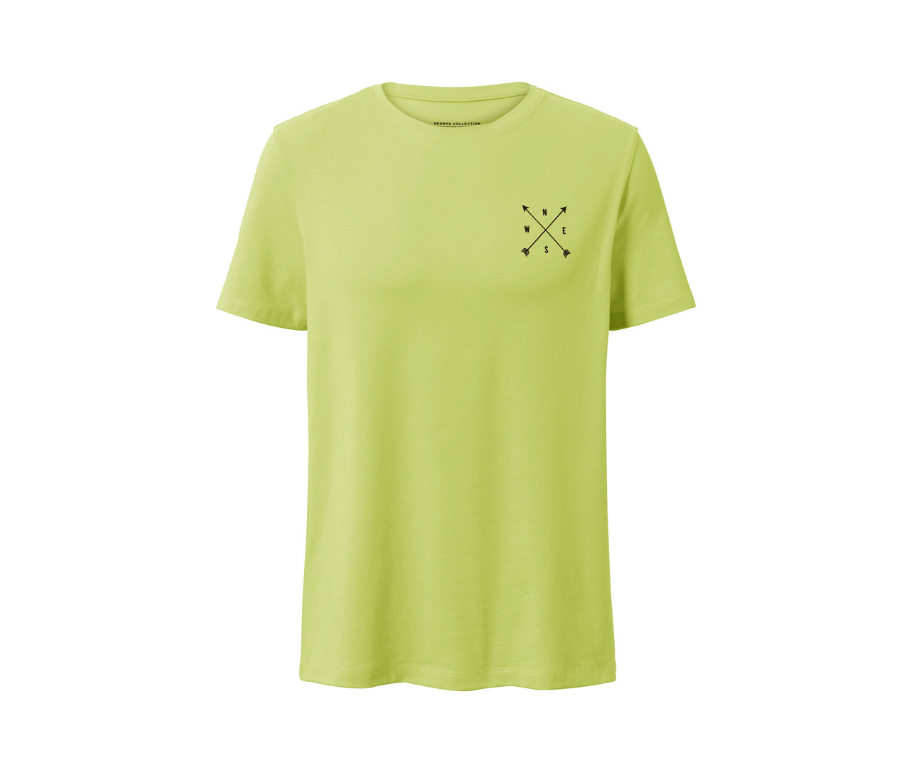 Jasnozielona koszulka funkcyjna z krótkim rękawem i nadrukiem kompasu.
