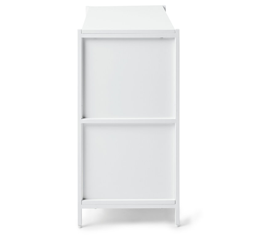 Biały stolik z dwiema półkami.