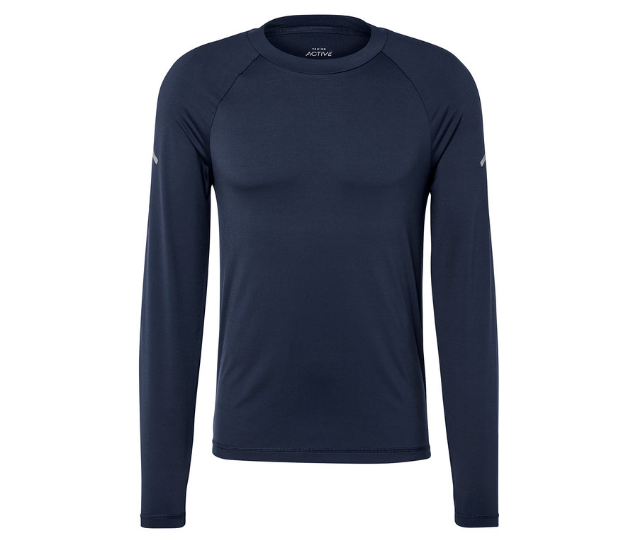 Granatowa koszulka z długim rękawem.