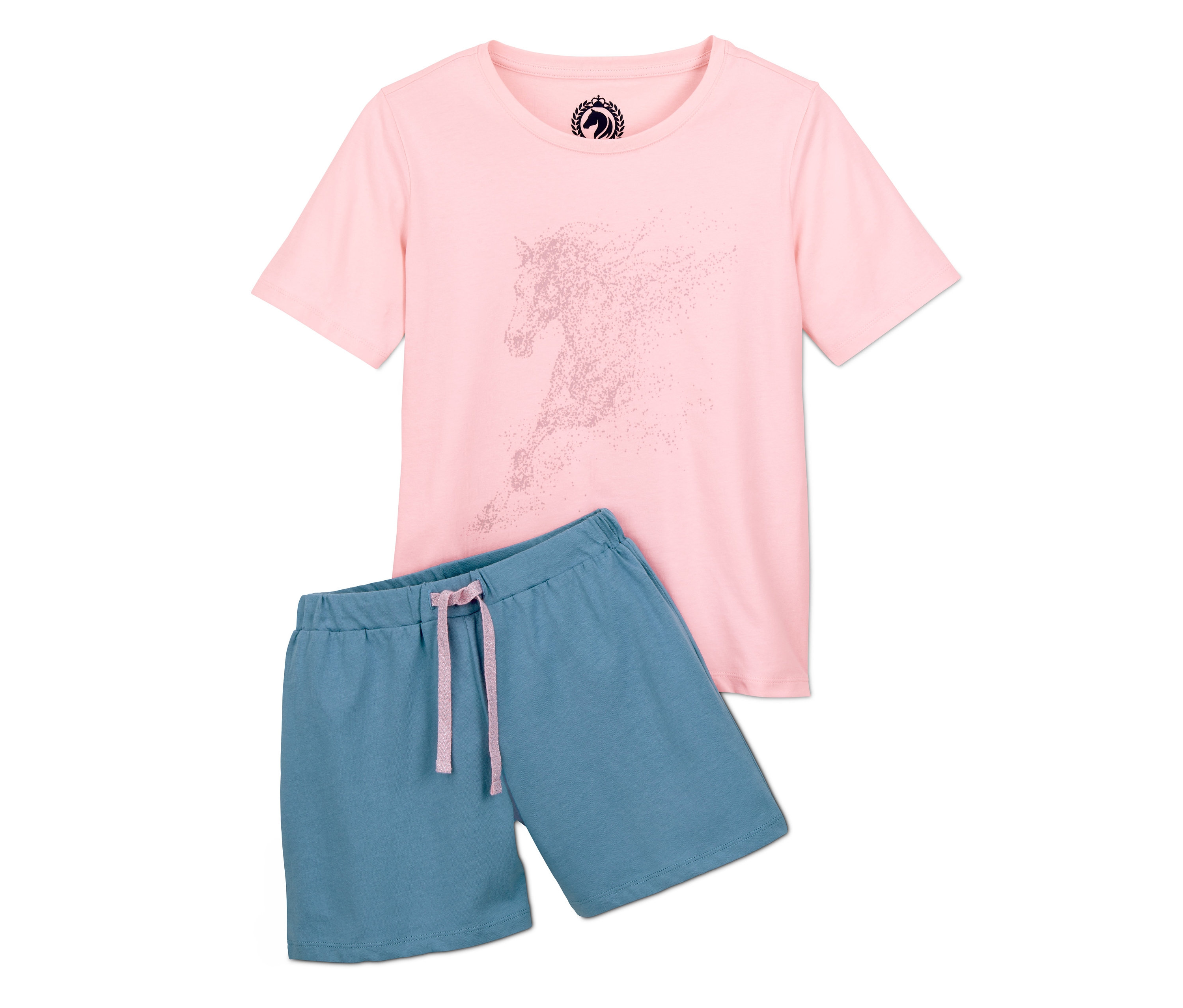 Tchibo - Piżama z koszulką i spodenkami z bawełny ekologicznej- niebieski/różowy