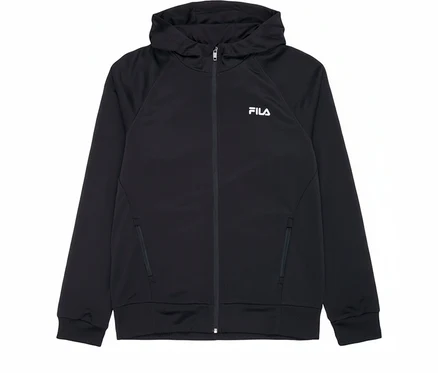 Czarna męska bluza funkcyjna FILA z kapturem i zamkiem błyskawicznym. Logo FILA na piersi.