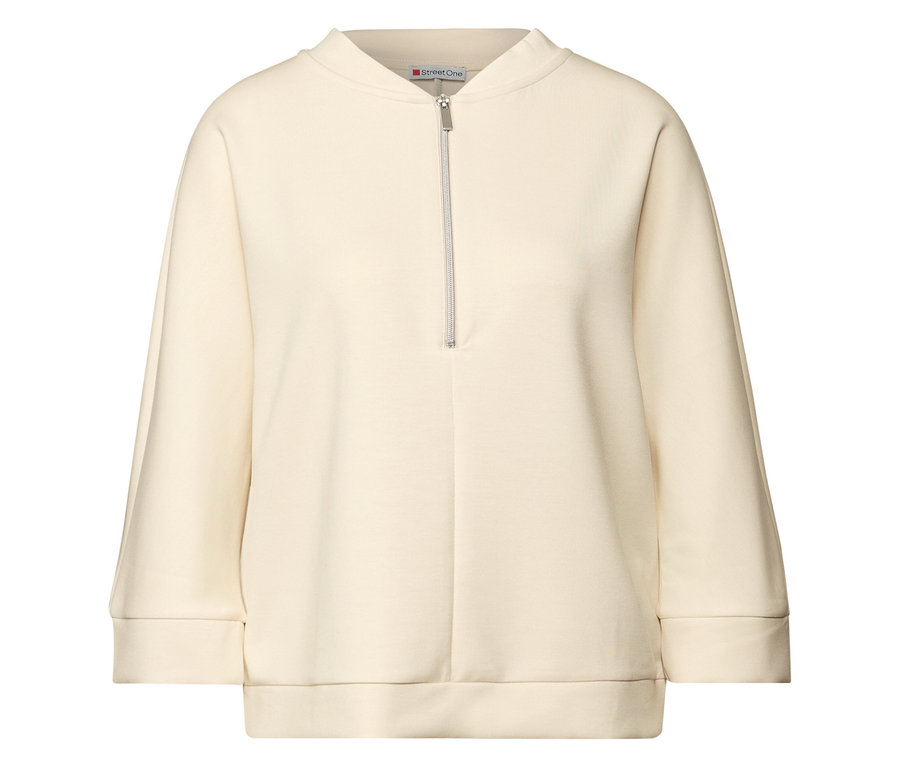Kremowa koszulka z mieszanki modalu Street One z zamkiem błyskawicznym.