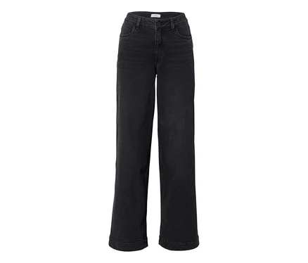Czarne, z wysokim stanem jeansy Super Wide o fasonie „Lexi” ze spranego denimu.