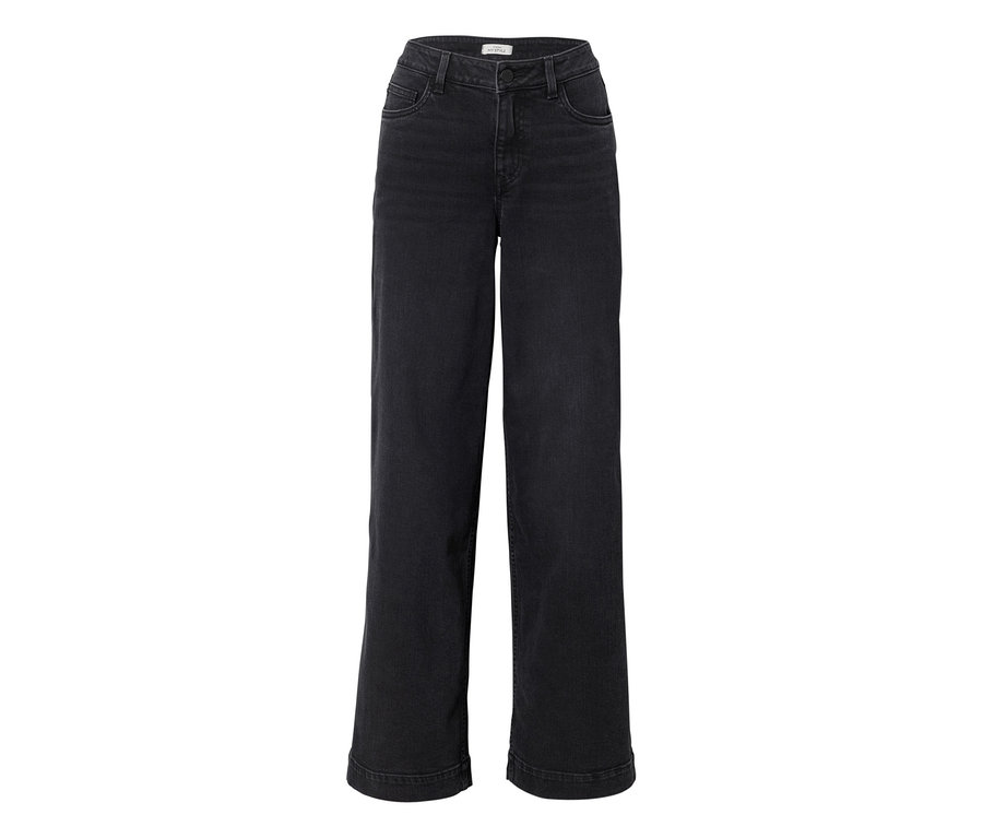 Czarne, z wysokim stanem jeansy Super Wide o fasonie „Lexi” ze spranego denimu.