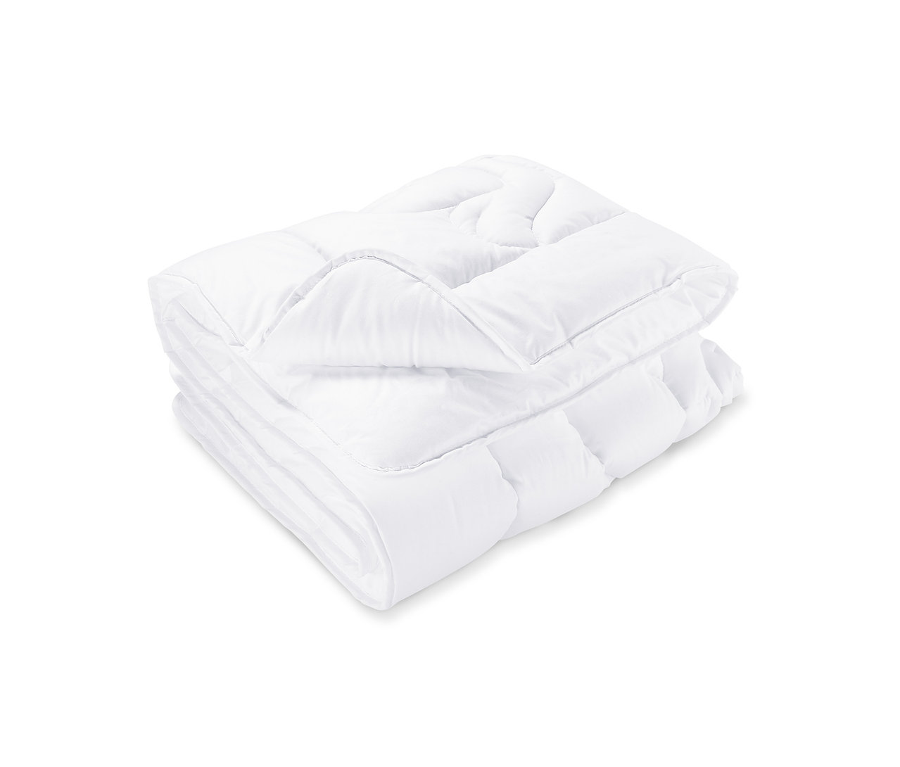 Złożona biała dziecięca kołdra pikowana i poduszka.