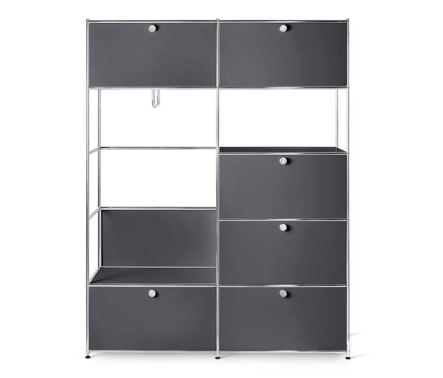 Szara metalowa szafa »CN3« z półkami i szufladami.