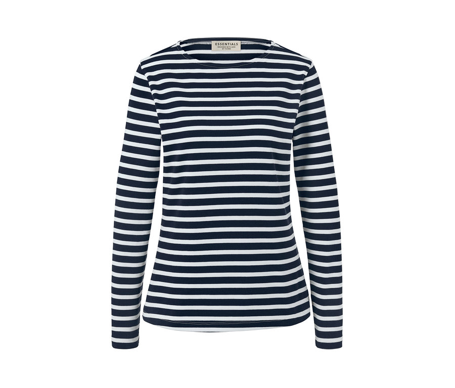 Bluzka z długim rękawem w paski, granatowo-białokremowe paski.