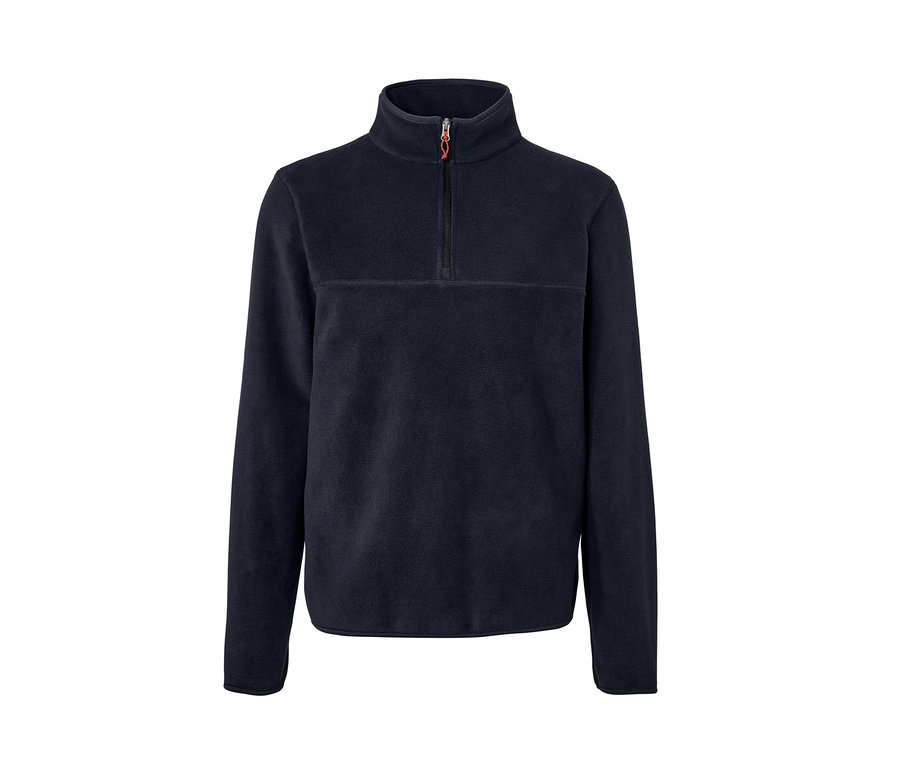 Granatowa bluza polarowa z rozpinanym golfem i krótkim zamkiem.
