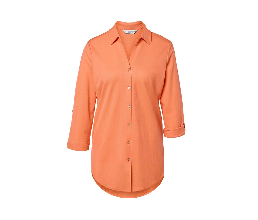 Brzoskwiniowa bluzka z dżerseju piqué z rękawami trzy czwarte.