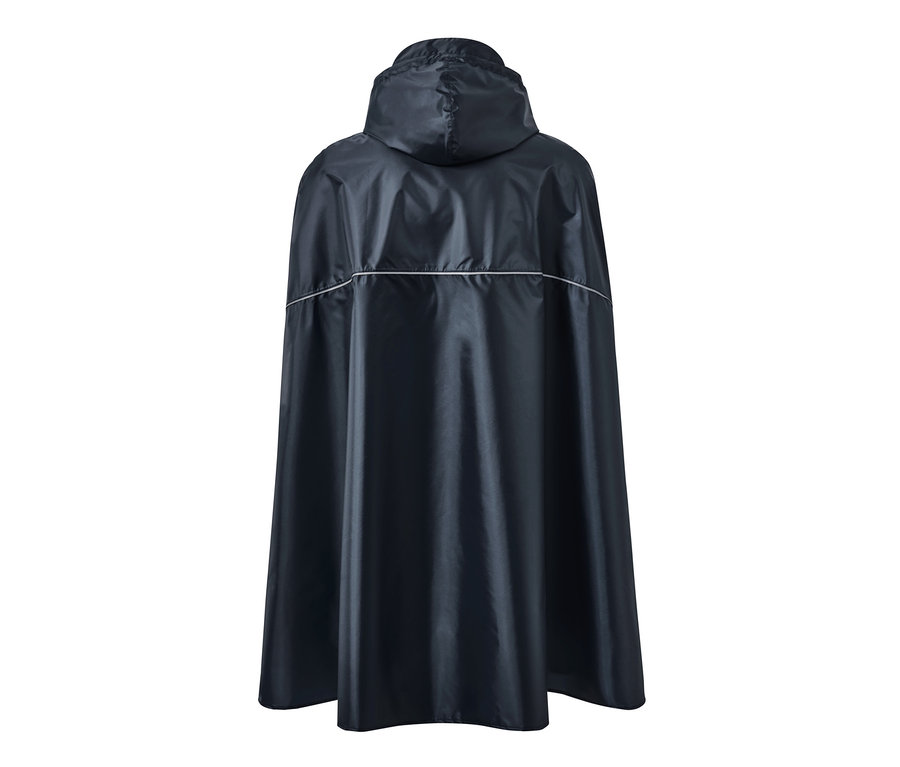 Niebieskie ponczo przeciwdeszczowe unisex z kapturem.