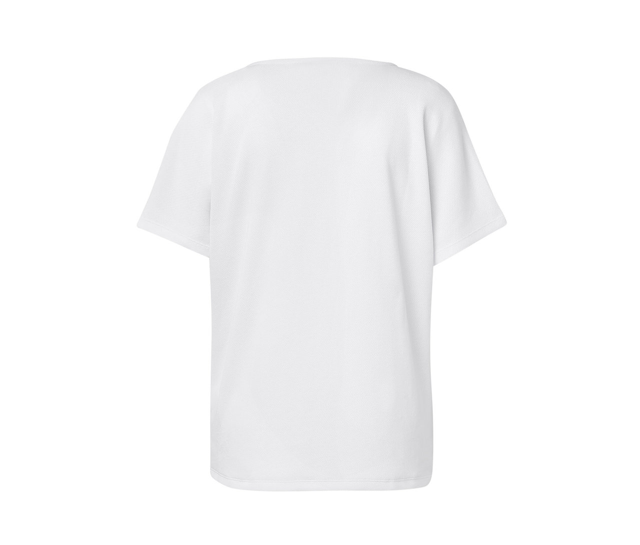 Biała koszulka z fakturowaną powierzchnią.