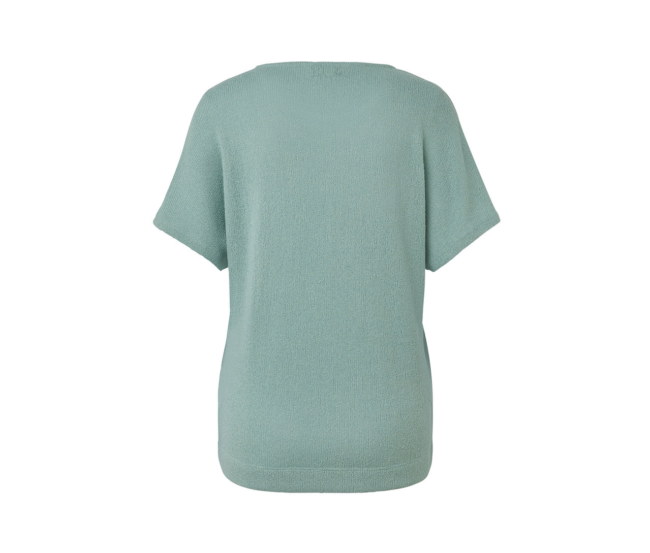 Widok z tyłu szałwiowej koszulki z fakturowaną powierzchnią.