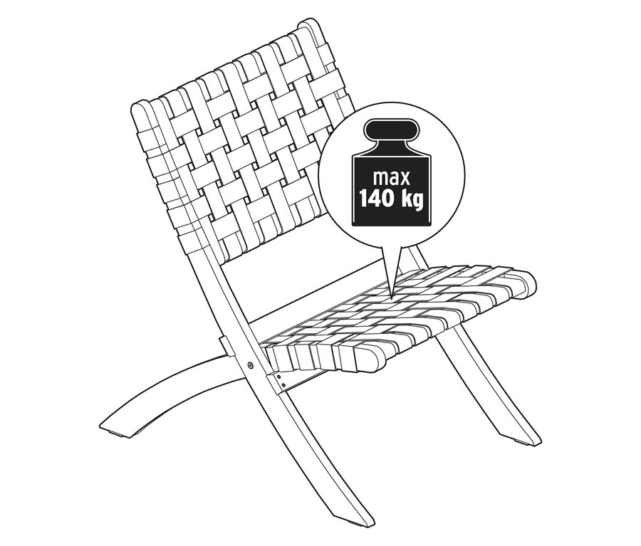 Ilustracja wiklinowego krzesła o maksymalnej nośności 140 kg.