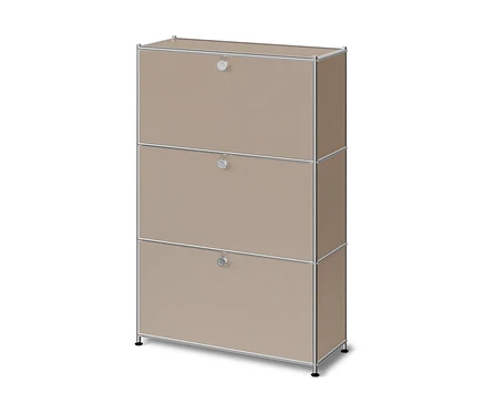 Taupe metalowa komoda »CN3 Slim Line« z 3 uchylnymi przegrodami i srebrną ramą.
