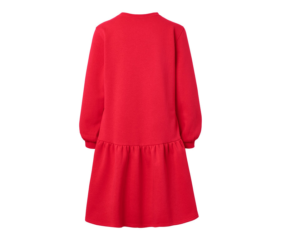 Czerwona sukienka z dzianiny dresowej z długimi rękawami.