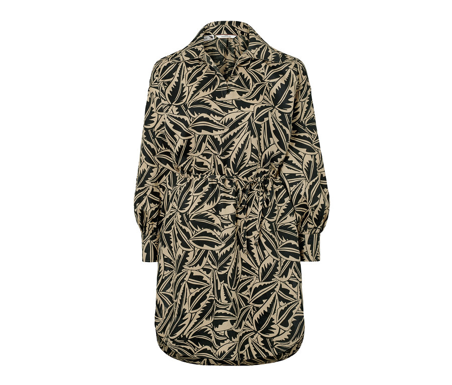 Długa bluzka z lnem, czarna z nadrukiem.