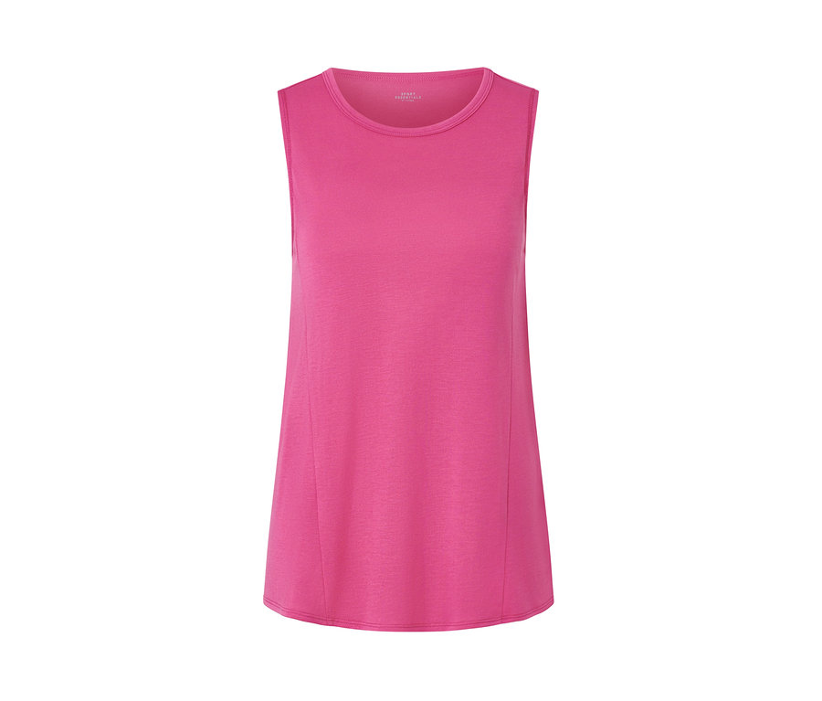 Fuksjowy top sportowy z dwuczęściowego zestawu.