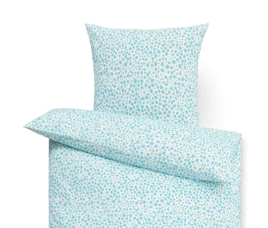 Pościel bawełniana z niebieskim wzorem w plamki.