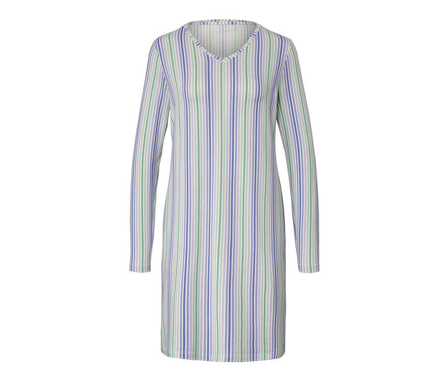 Koszula nocna w paski z długim rękawem.