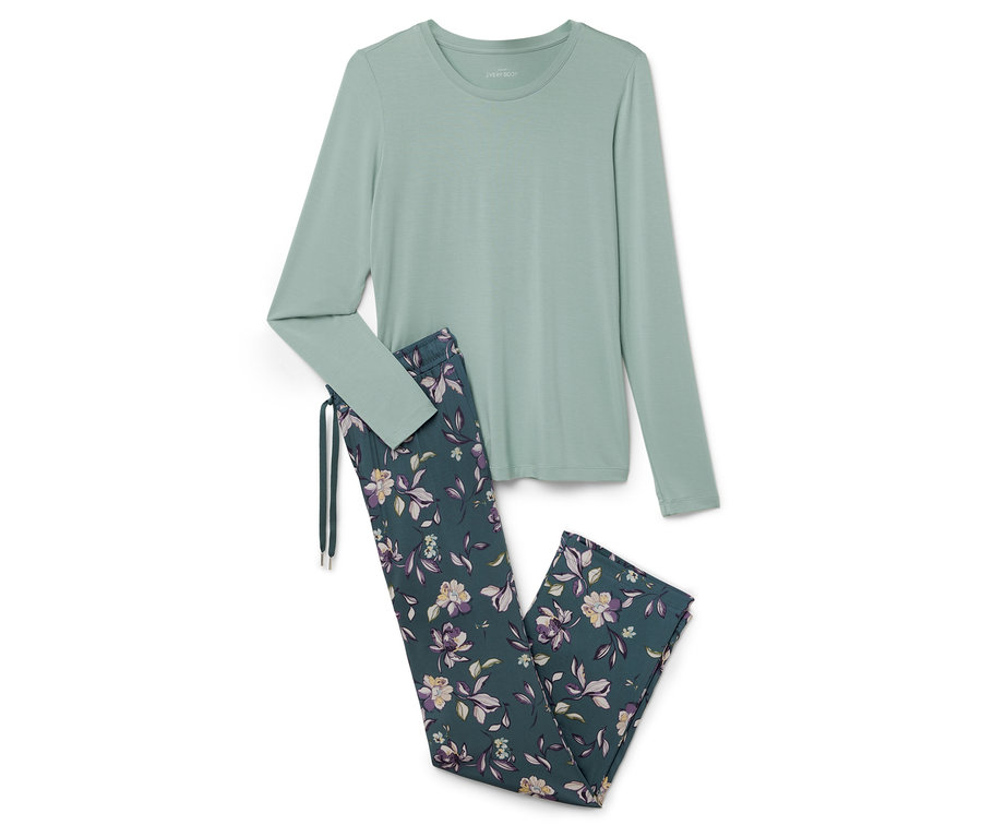 Piżama ze spodniami z tkaniny, ciemnozielona