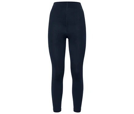 Ciemnoniebieskie legginsy na białym tle.