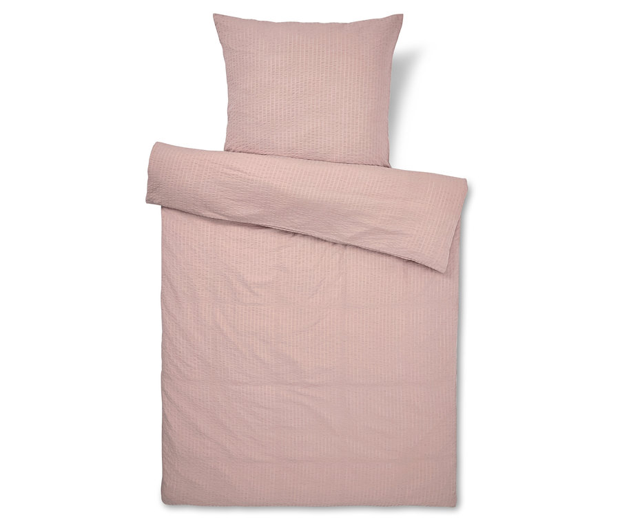 Różowa pościel w paski, w zestawie z poszewką na poduszkę.